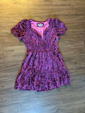 Anthropologie Pink and Purple Floral Velvet Burnout Girls' Dress